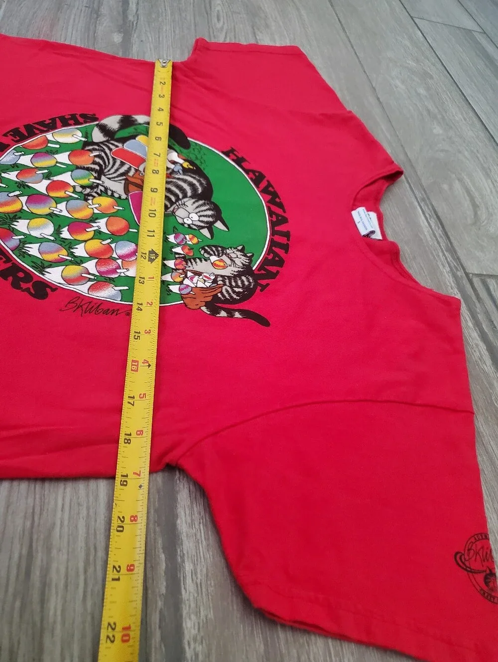 Crazy Shirts 100% cotton red Hawaiian shave ice farmers Kliban cat tee size S